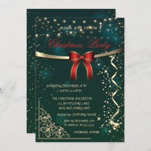 Elegantes Red Bow, Confetti Green Christmas Party Einladung