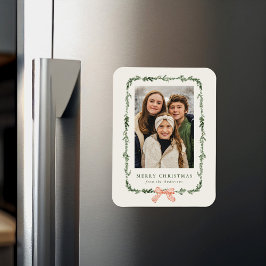 Elegantes Red Bow Greenera Garland Foto Magnet