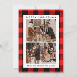 Elegantes Red Buffalo Karierte Weihnachtsfamilie 3 Feiertagskarte