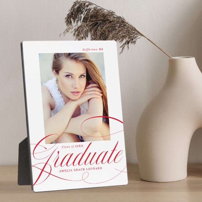 Elegantes Red Calligraphy Script Abschluss Foto Fotoplatte (Von Creator hochgeladen)