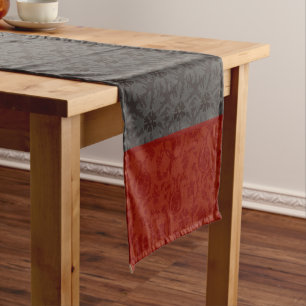 Elegantes Red & Charcoal Damask Star-Muster Kurzer Tischläufer