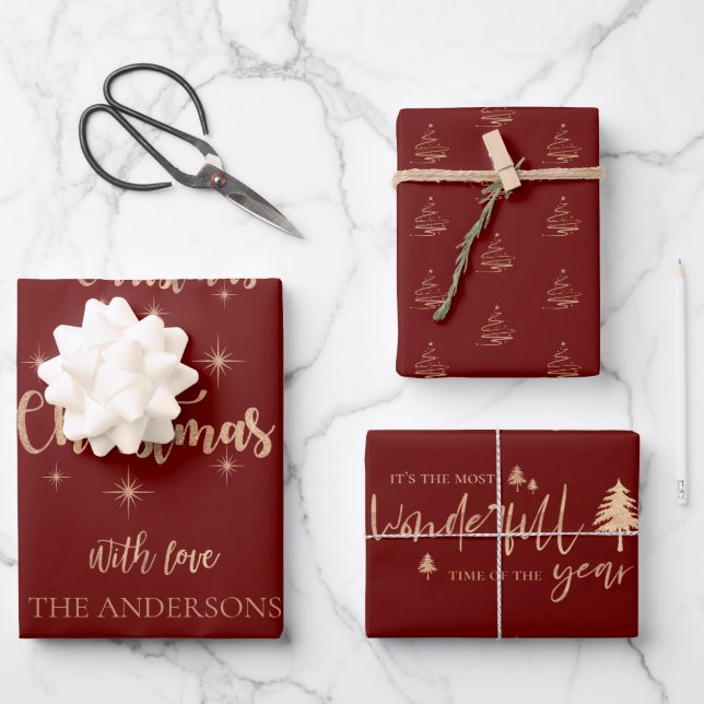 Elegantes Red Copper Frohe Weihnachtsgeschenk Geschenkpapier Set (Vorderseite)