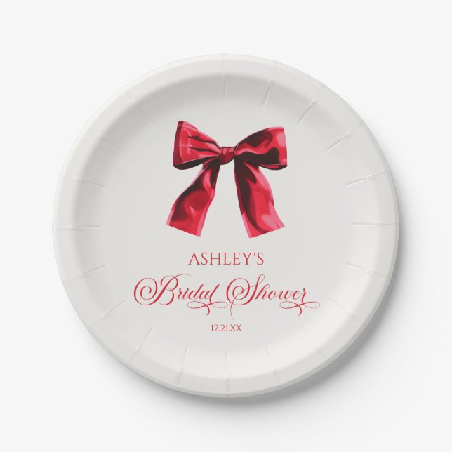Elegantes Red Coquette Bow Brautparty Pappteller (Vorderseite)