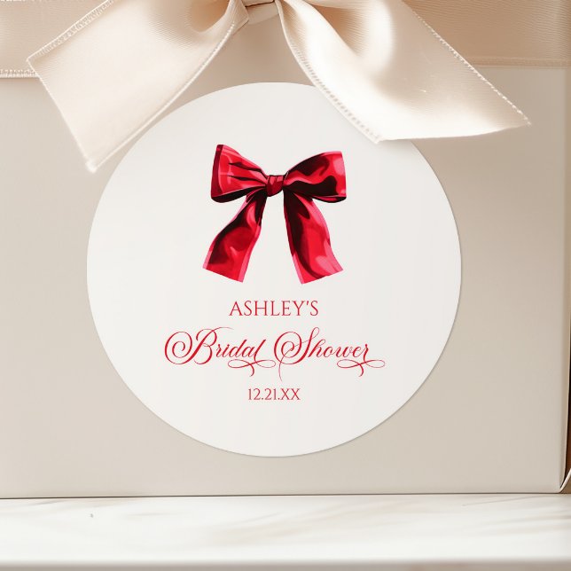 Elegantes Red Coquette Bow Brautparty Runder Aufkleber (Von Creator hochgeladen)