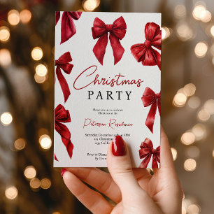 Elegantes Red Coquette Bows Weihnachts-Party Einladung