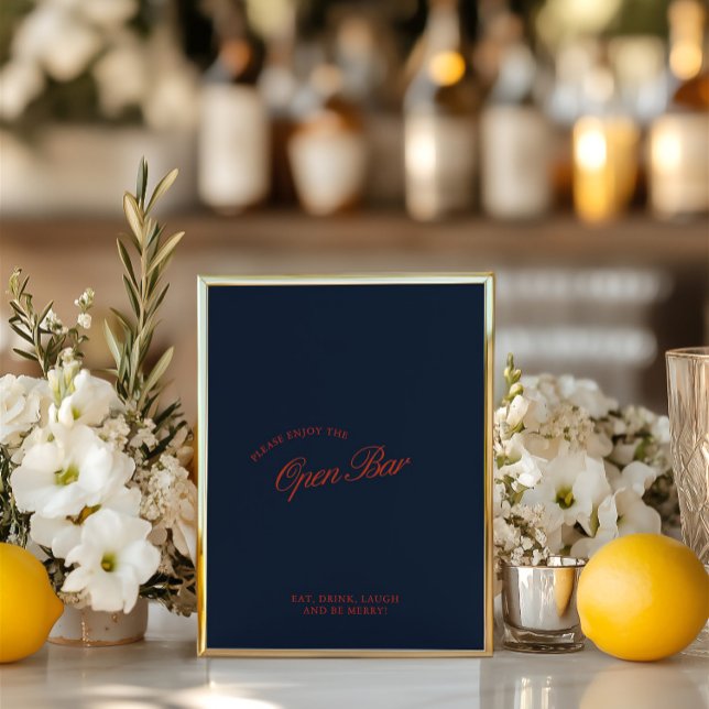 Elegantes Red & Deep Blue Open Bar Wedding Sign (Elegant Red & Deep Blue Open Bar Wedding Sign)
