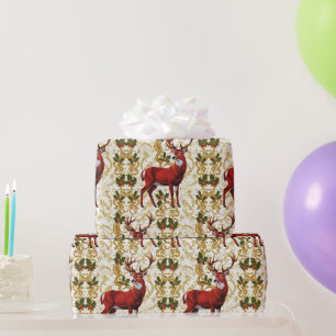 Elegantes Red Deer Moose Gold Merry Xmas Muster Geschenkpapier