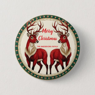 Elegantes Red Deer Moose Gold Snow Merry Xmas Part Button