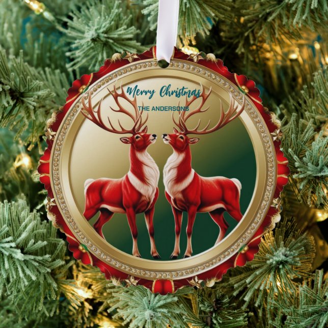 Elegantes Red Deer Moose Gold Snow Merry Xmas Part Ornament Karte (Insitu (Baum))