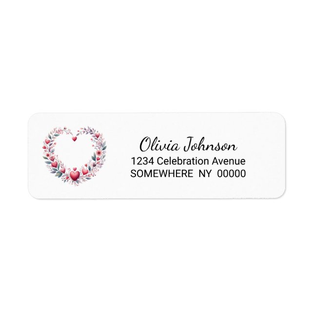 Elegantes Red Floral Heart Return Label (Vorne)