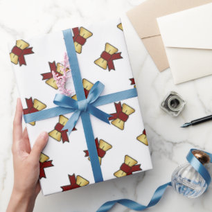 Elegantes Red Gold Bow Muster Weißes Geschenk Geschenkpapier