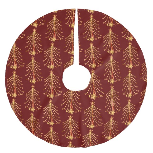Elegantes Red Gold Christmas Tree Lights Muster Polyester Weihnachtsbaumdecke (Vorderseite)