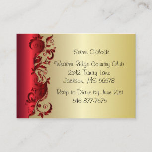 Elegantes Red & Gold Florid Wedding Design Begleitkarte