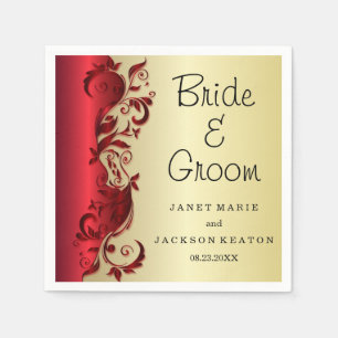 Elegantes Red & Gold Florid Wedding Design Serviette