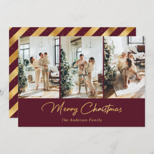 Elegantes Red Gold Foil Foto Frohe Weihnachten