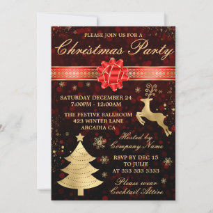 Elegantes Red & Gold Foil Ribbon Weihnachten Party Einladung