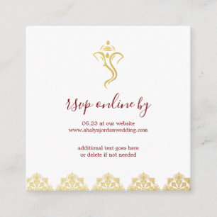 Elegantes Red & Gold Ganesha & Mehndi Wedding RSVP Begleitkarte