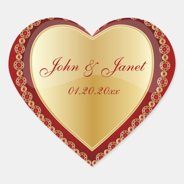 Elegantes Red Gold Jewel Heart Herz-Aufkleber (Vorderseite)