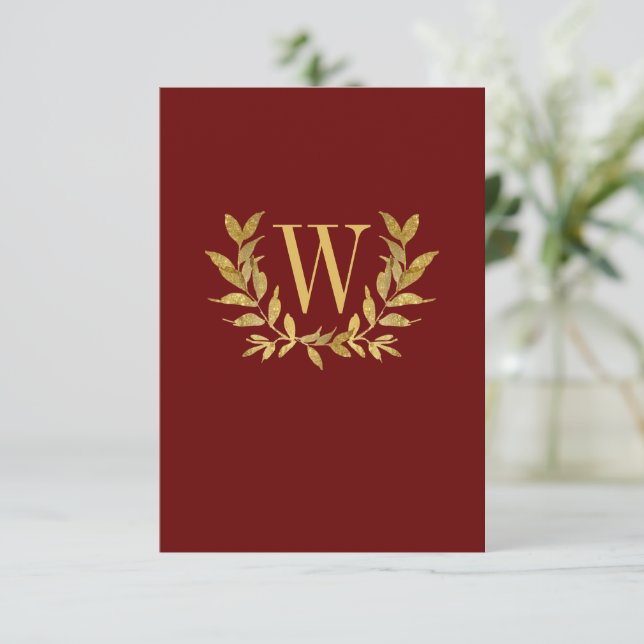 Elegantes Red Gold Leaf Moderne schicke Hochzeit Dankeskarte (Stehend Vorderseite)