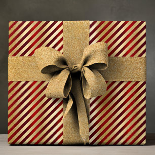 Elegantes Red Gold Luxury Stripe Muster Geschenkpapier