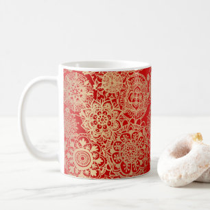 Elegantes Red Gold Mandala Muster Kaffeetasse