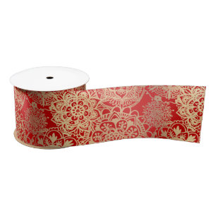 Elegantes Red Gold Mandala Muster Satinband