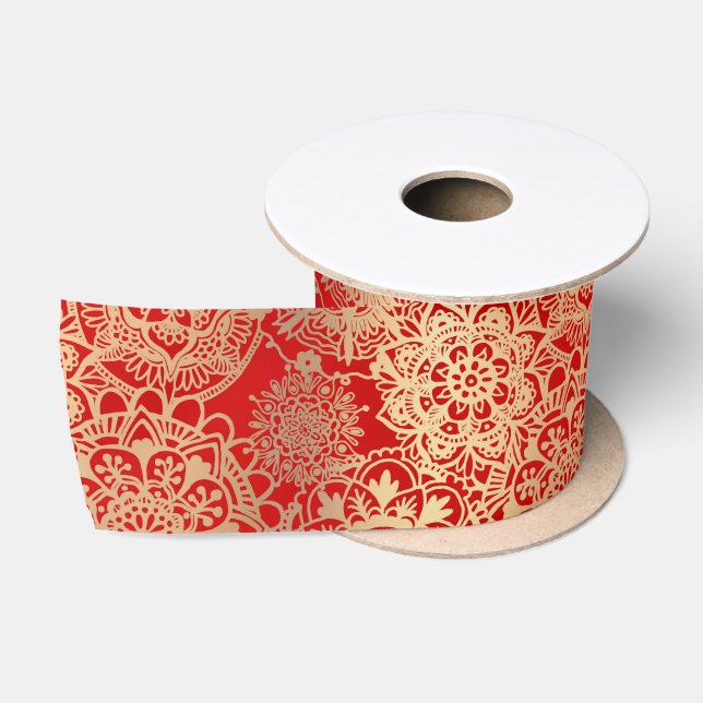 Elegantes Red Gold Mandala Muster Satinband (Spule)