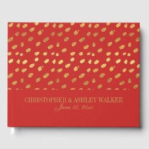 Elegantes Red Gold Personalisiert Wedding Guestboo Gästebuch