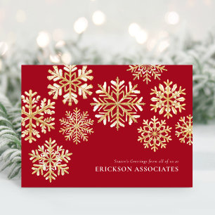 Elegantes Red Gold Snowflake Business Feiertagskarte