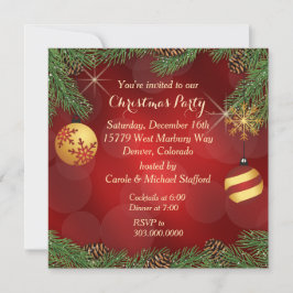 Elegantes Red Gold Weihnachts-Party Einladung