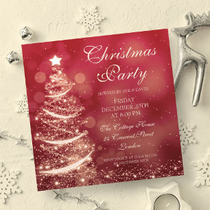 Elegantes Red & Gold Weihnachtsfest Party Sparkle Einladung