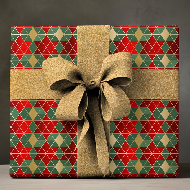 Elegantes Red Green Geometric Star Luxury Pattern Geschenkpapier (Von Creator hochgeladen)