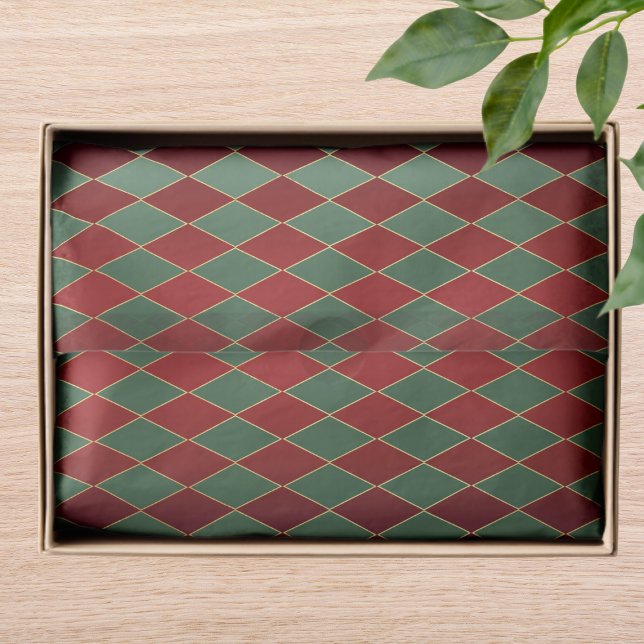 Elegantes Red Green Harlequin Luxury Pattern Seidenpapier (Von Creator hochgeladen)