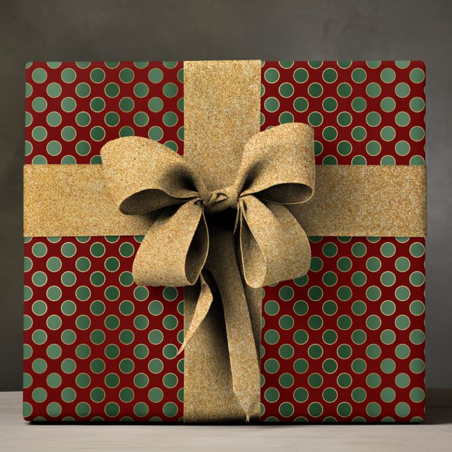 Elegantes Red Green Luxury Polka Dot Pattern Geschenkpapier (Von Creator hochgeladen)