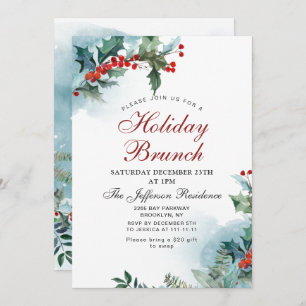 Elegantes Red Holly Berry Weihnachtsfest Brunch Einladung