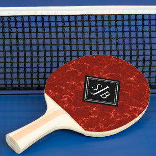 Elegantes Red Marble Black Diamond Monogram Tischtennis Schläger