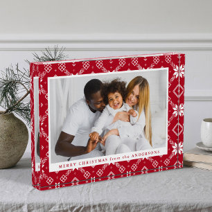 Elegantes Red Nordic Snowflake Muster Weihnachten Fotoblock