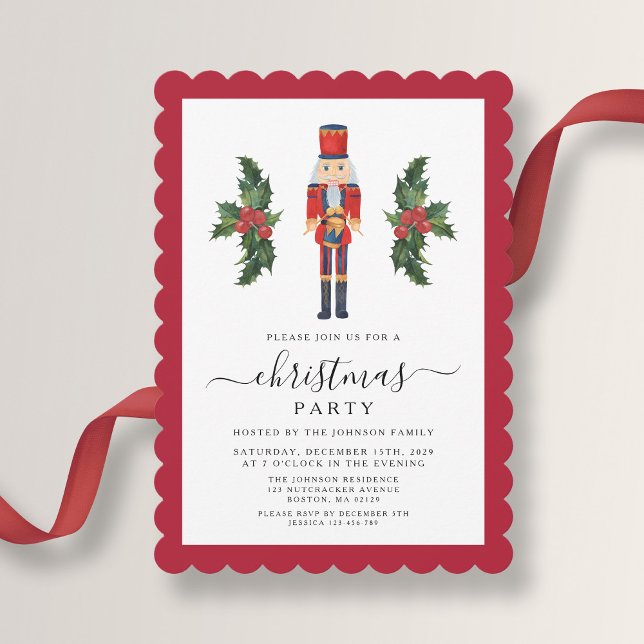 Elegantes Red Nutcracker Weihnachts-Party Einladung (Elegant Red Nutcracker Christmas Party Invitation)