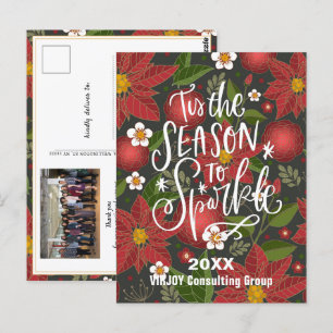 Elegantes Red Poinsettia Blumengrün Foto Business Postkarte