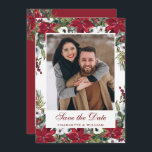 Elegantes Red Poinsettia Christmas Wedding Foto Save The Date<br><div class="desc">Für weitere Anpassungen klicken Sie bitte auf den Link "Weitere Anpassung" und verwenden Sie unser Design-Tool,  um diese Vorlage zu ändern. Wenn Sie Hilfe oder passende Artikel benötigen,  kontaktieren Sie mich bitte.</div>