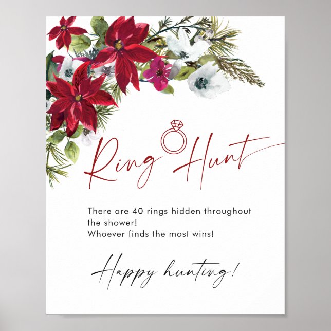 Elegantes Red Poinsettia Ring Hunt Brautparty Poster (Vorne)