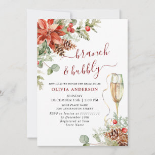 Elegantes Red Poinsettia Watercolor Brunch & Bubbl Einladung