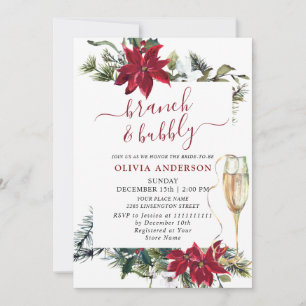 Elegantes Red Poinsettia Watercolor Brunch & Bubbl Einladung