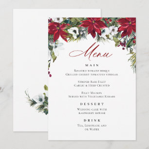 Elegantes Red Poinsettia Weihnachtsmenü Einladung