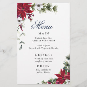 Elegantes Red Poinsettia Winter Wedding Dinner Men
