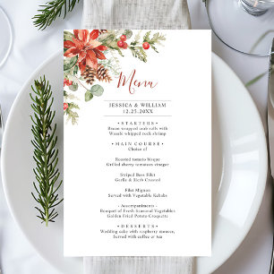 Elegantes Red Poinsettia Winter Wedding Dinner Men
