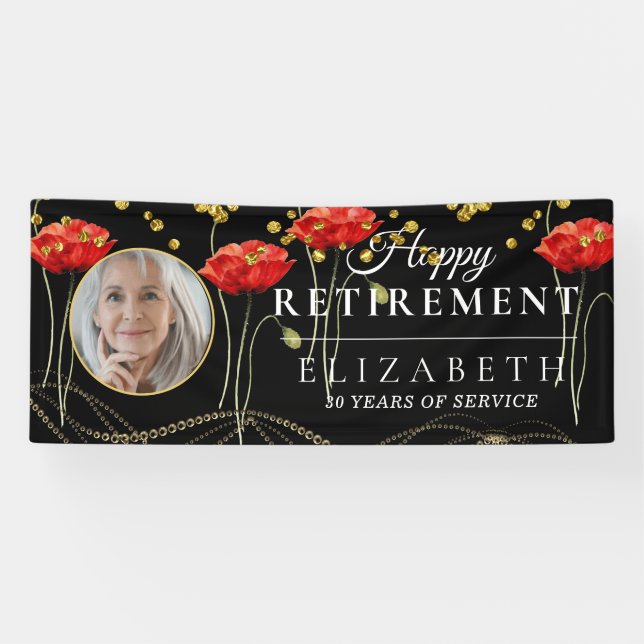 Elegantes Red Poppy Custom Foto Retirement Party Banner (Horizontal)
