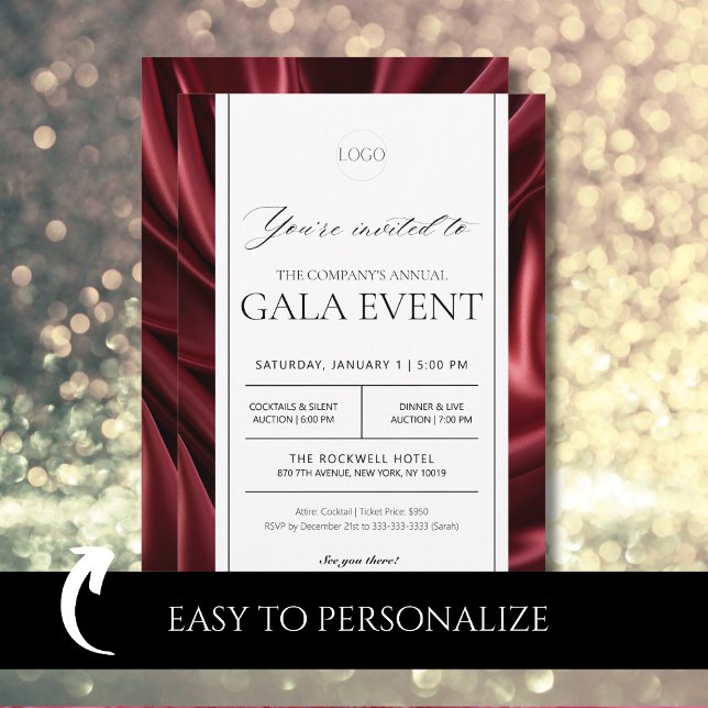 Elegantes Red Satin Gala Fundraising Event Party Einladung (Von Creator hochgeladen)