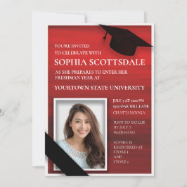 Elegantes Red Schwarz-weiß Uni Trunk Party Foto Einladung