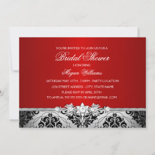 Elegantes Red Silver Damask & Jewel Brautparty Einladung